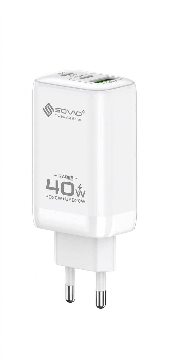SOVO Racer Series SG-250 40W Dual Port Fast Charger USB-A  USB-C PD Wall Adapter PIc 2