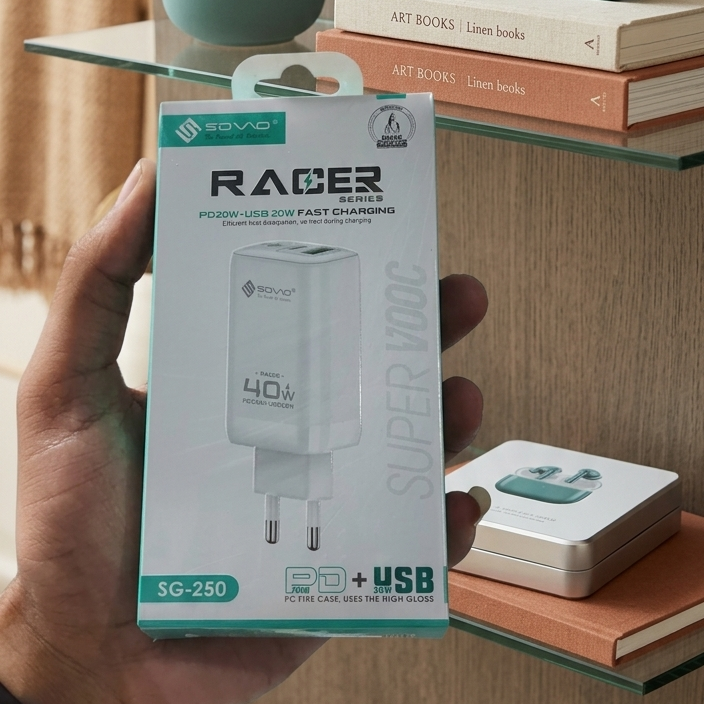 SOVO Racer Series SG-250 40W Dual Port Fast Charger USB-A  USB-C PD Wall Adapter PIc 4