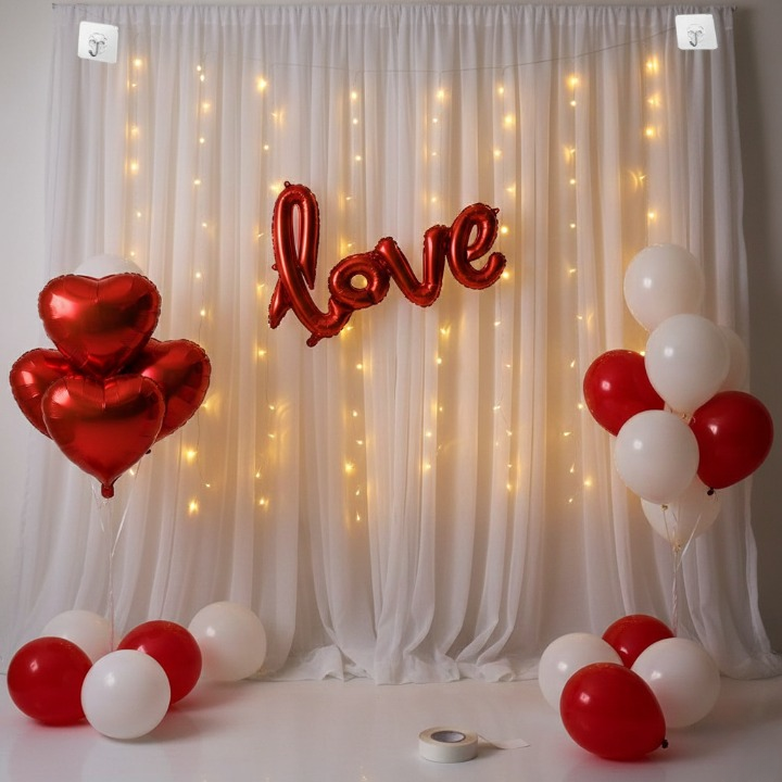 Tent Decoration Set With Red & White Balloons LED Lights Pic 1