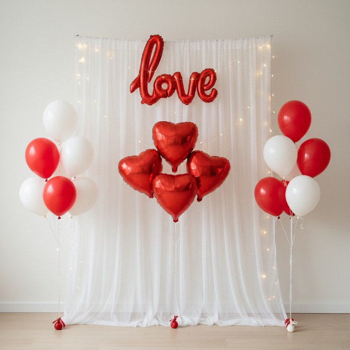 Tent Decoration Set With Red & White Balloons LED Lights Pic 5