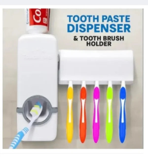 Toothpaste Dispenser With 5 Brush Holder Wall Mounted Pic 2
