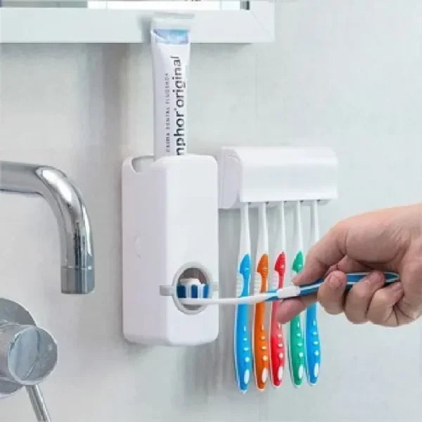 Toothpaste Dispenser With 5 Brush Holder Wall Mounted Pic 3