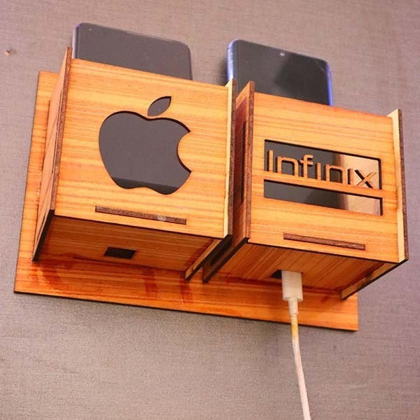 Wall Mounted Wooden Mobile Charging Holder for Home & Office Pic 2
