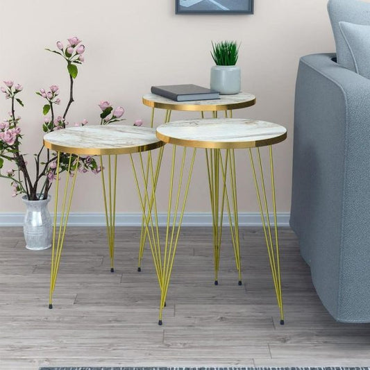 White Marble Look With Gold Metal Legs Coffee Table 1 Piece Pic 1