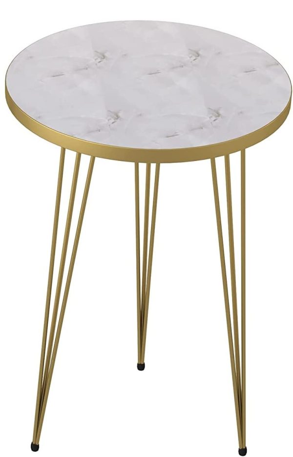 White Marble Look With Gold Metal Legs Coffee Table 1 Piece Pic 2