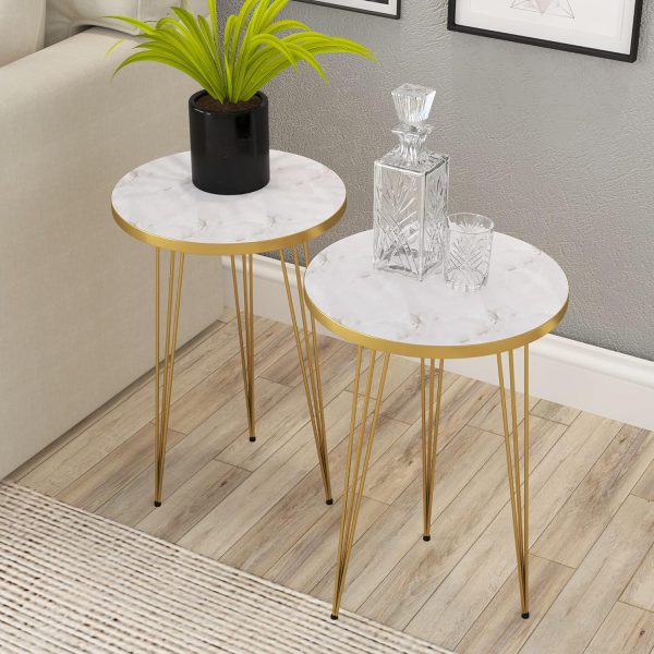 White Marble Look With Gold Metal Legs Coffee Table 1 Piece Pic 3