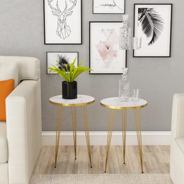 White Marble Look With Gold Metal Legs Coffee Table 1 Piece Pic 4