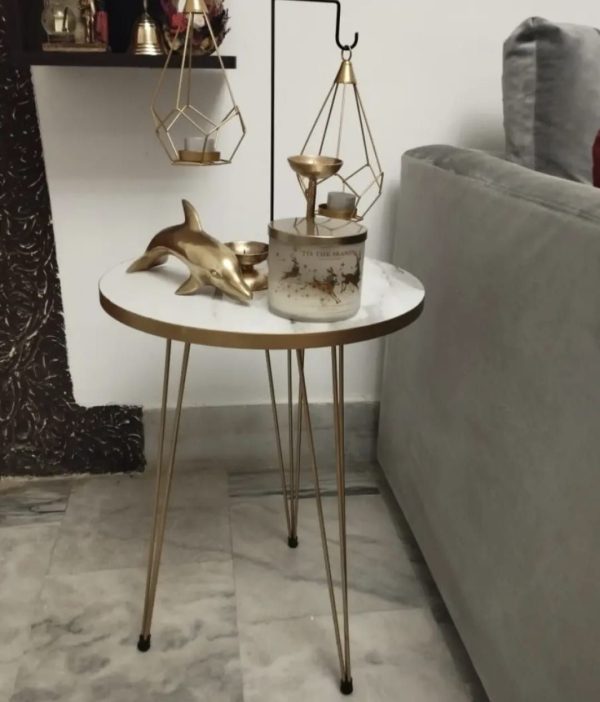 White Marble Look With Gold Metal Legs Coffee Table 1 Piece Pic 6