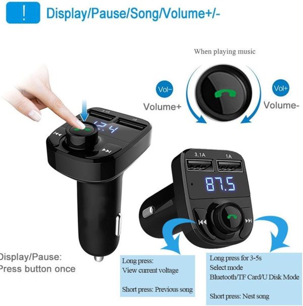 X8 – Multifunctional Car Mp3 Player Wireless Fm Transmitter Mp3 Modulator Pic 2