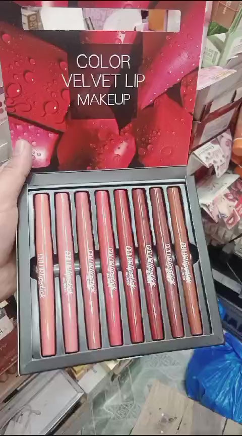 Pack Of 8 2-in-1 Matte Lipstick And Lip Liner Set, Waterproof Long Lasting Pen Set Video