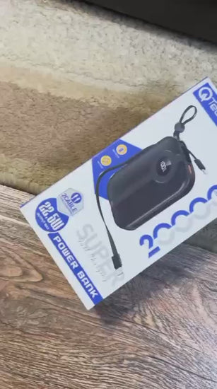 Qtech 20000mAh Power Bank 22.5W PD Fast Charging | Pocket Size with LED Display video