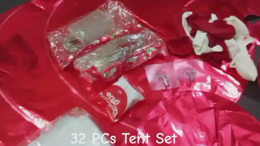 Tent Decoration Set With Red & White Balloons LED Lights Video