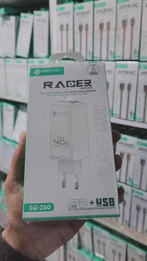 SOVO Racer Series SG-250 40W Dual Port Fast Charger USB-A  USB-C PD Wall Adapter PIc 5