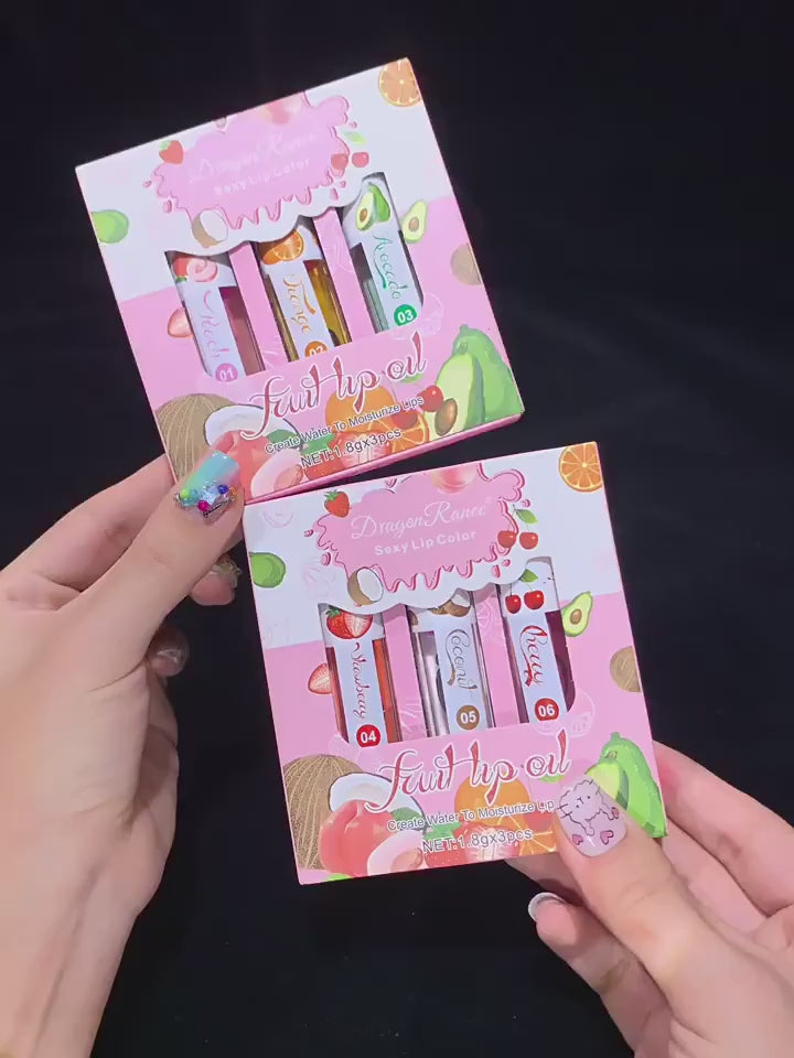 3 Pcs Dragon Ranee Natural Moisturizing & Long Lasting Lip Oil Care Balm Set Video